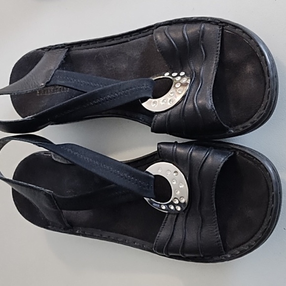 Black Sandals with Silver Detail Padded Sueded Insole Rubber Sole - Picture 11 of 16